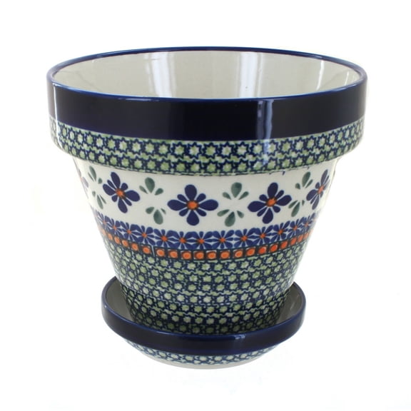 Blue Rose Polish Pottery Mosaic Flower Medium Flower Pot
