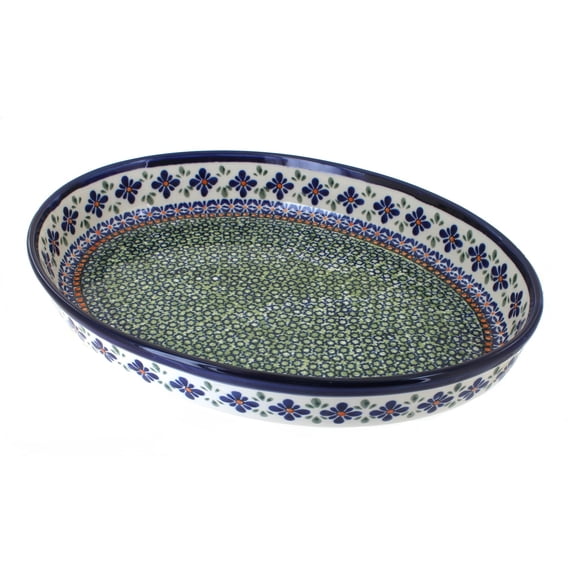Blue Rose Polish Pottery Mosaic Flower Medium Oval Baker