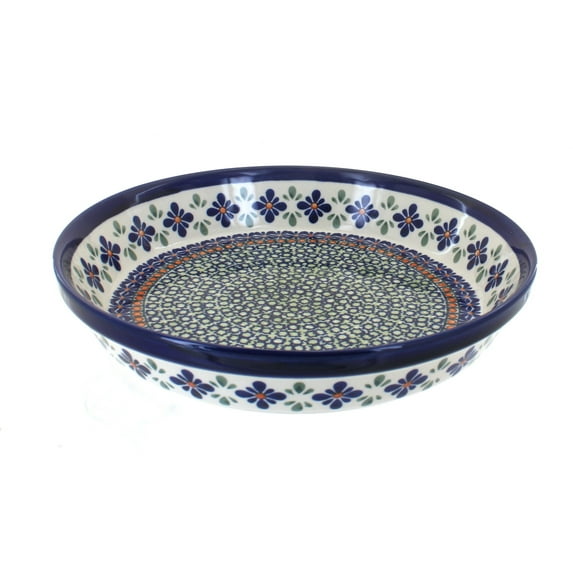 Blue Rose Polish Pottery Mosaic Flower Pie Plate