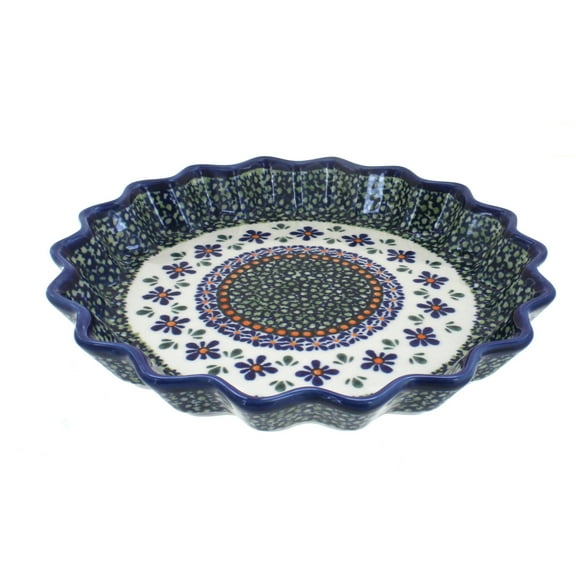 Blue Rose Polish Pottery Mosaic Flower Quiche Dish