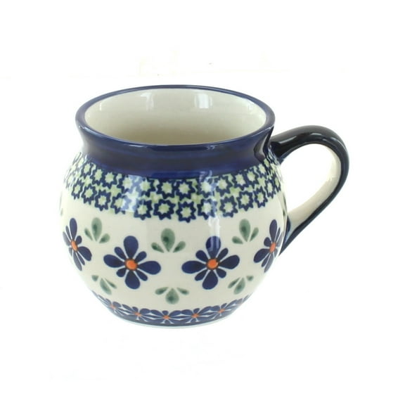 Blue Rose Polish Pottery Mosaic Flower Small Bell Shaped Mug