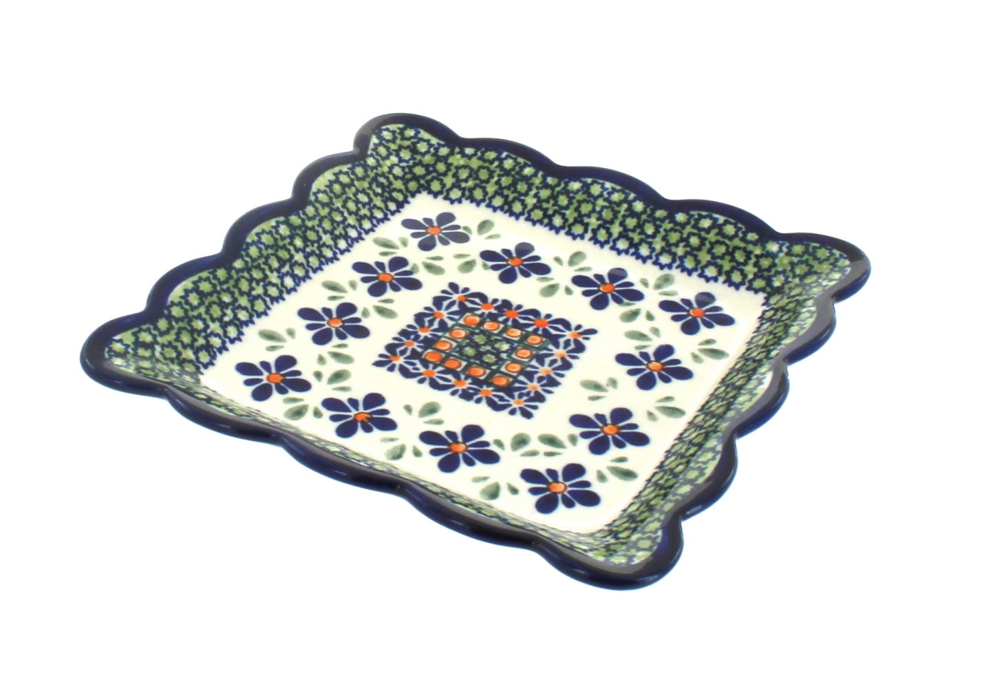 Blue Rose Polish Pottery Dessert Plate - Handcrafted Stoneware, Microwave & Dishwasher Safe (7.5 Inch)