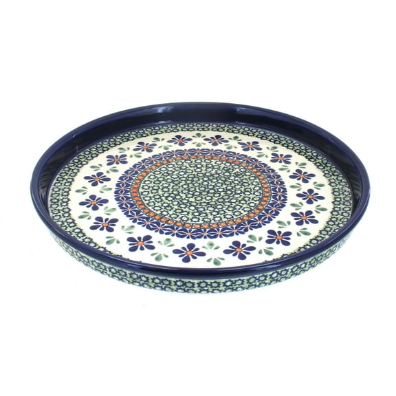 Blue Rose Polish Pottery Mosaic Flower Torte Plate