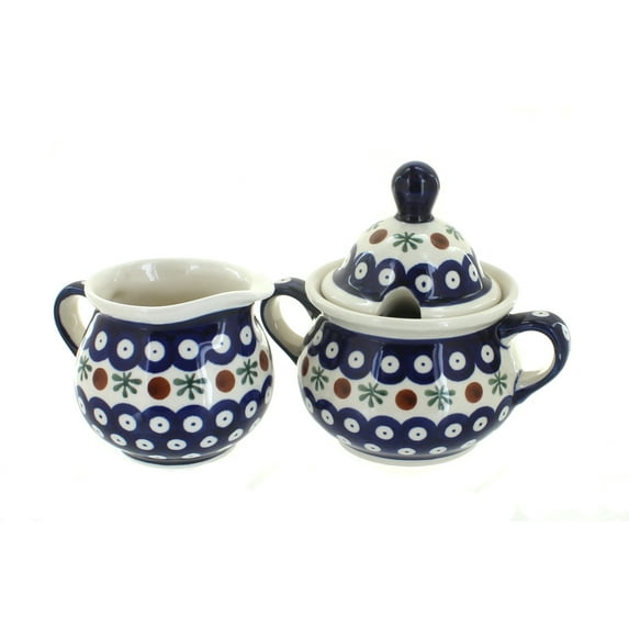 Blue Rose Polish Pottery Nature Cream & Sugar Set