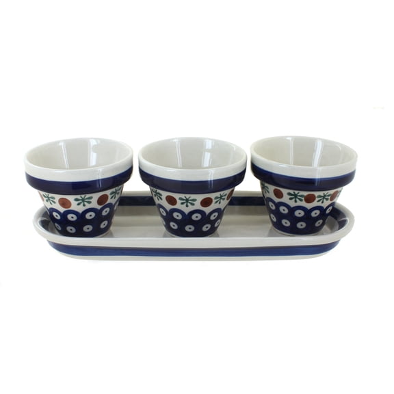 Blue Rose Polish Pottery Nature Flower Pots with Tray