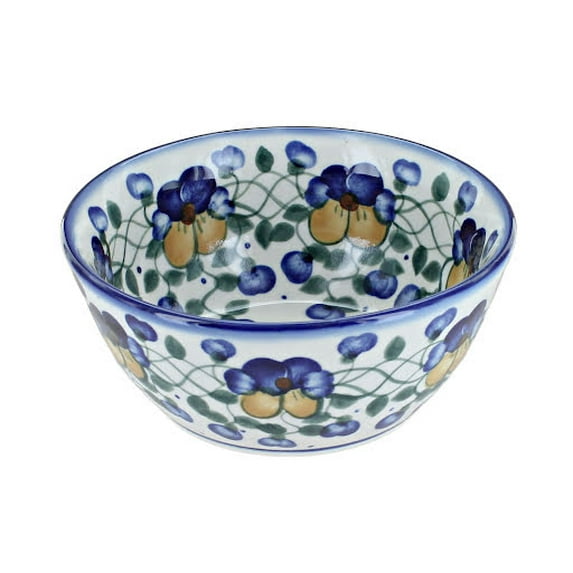 Blue Rose Polish Pottery Pansies Cereal/Soup Bowl