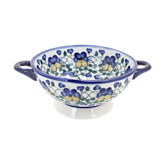 Blue Rose Polish Pottery Pansies Colander
