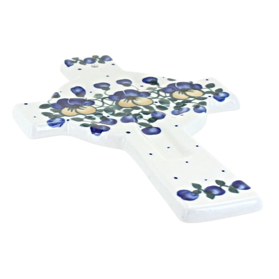 Blue Rose Polish Pottery Pansies Cross