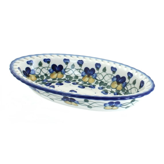 Blue Rose Polish Pottery Pansies Large Oval Dish