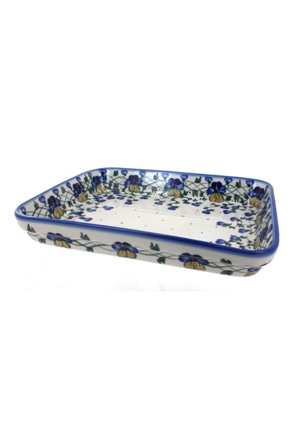 Blue Rose Polish Pottery Pansies Large Rectangular Baker