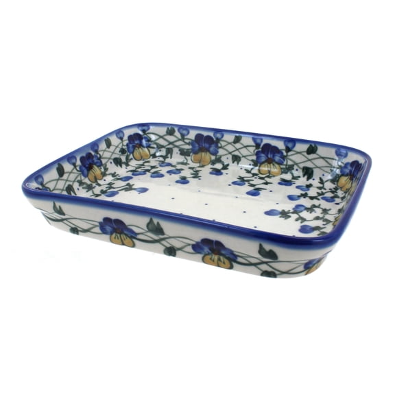 Blue Rose Polish Pottery Pansies Medium Rectangular Baker
