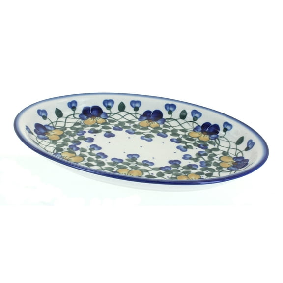 Blue Rose Polish Pottery Pansies Oval Dish