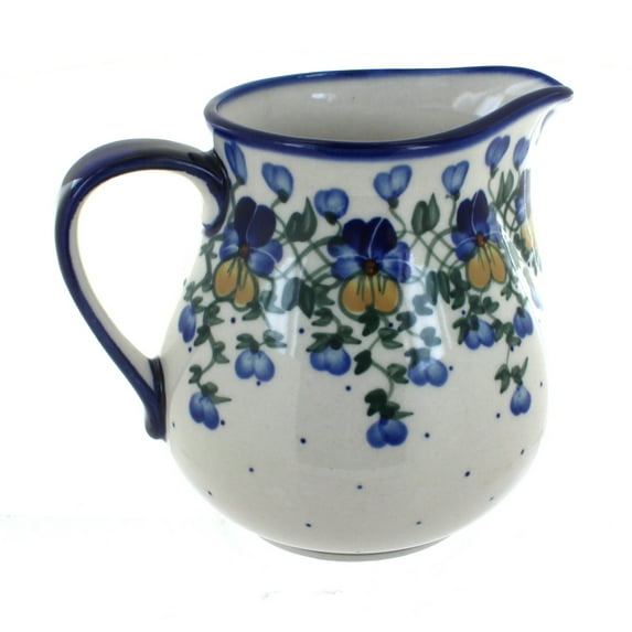 Blue Rose Polish Pottery Pansies Pitcher