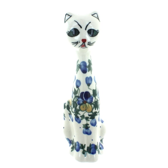 Blue Rose Polish Pottery Pansies Small Cat