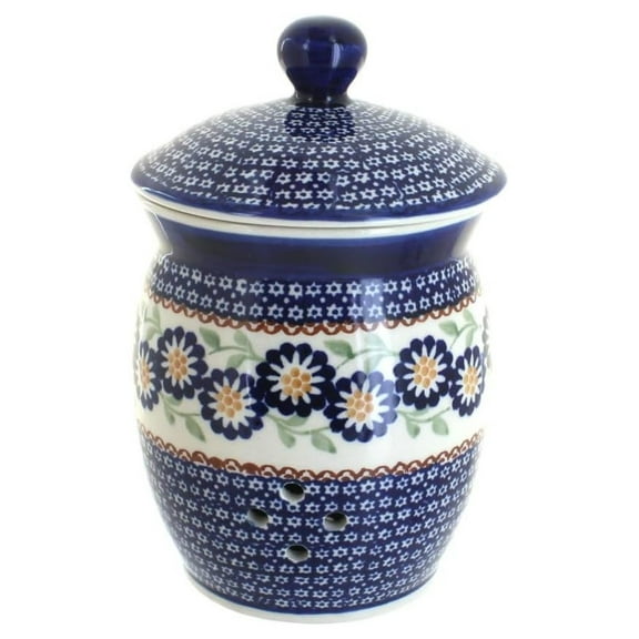 Blue Rose Polish Pottery Peach Blossom Garlic Keeper