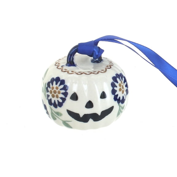 Blue Rose Polish Pottery Peach Blossom Pumpkin Ornament