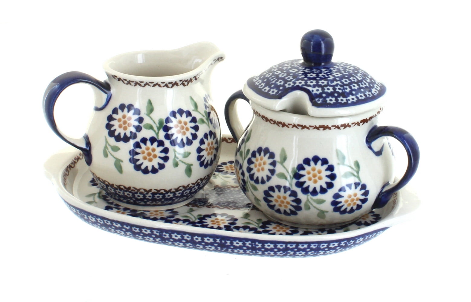 Handcrafted Ceramic Peach Blossom Sugar & Creamer Set with Tray