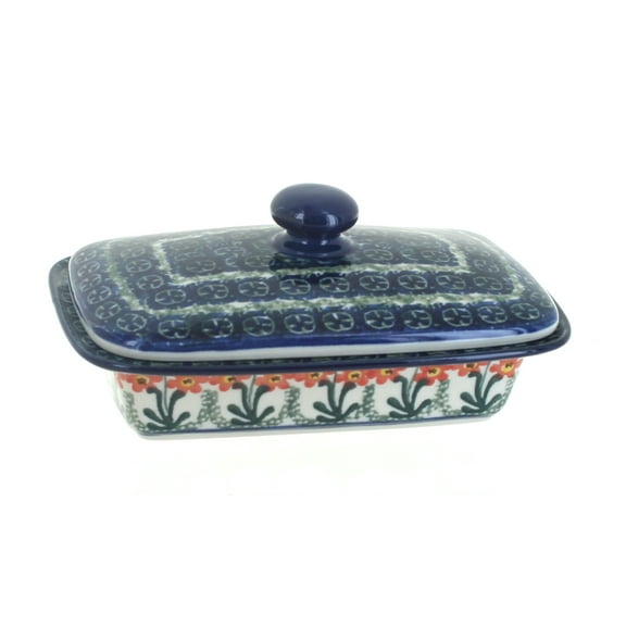 Blue Rose Polish Pottery Peach Posy Butter Dish