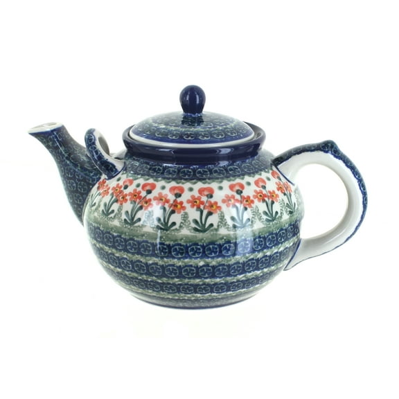 Blue Rose Polish Pottery Peach Posy Large Teapot