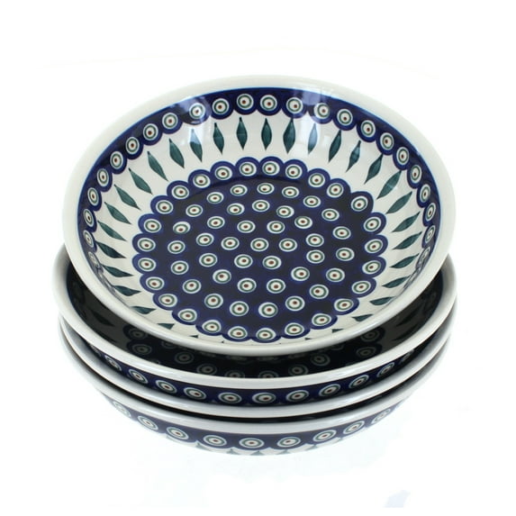 Blue Rose Polish Pottery Peacock 4 Piece Large Salad Bowl Set