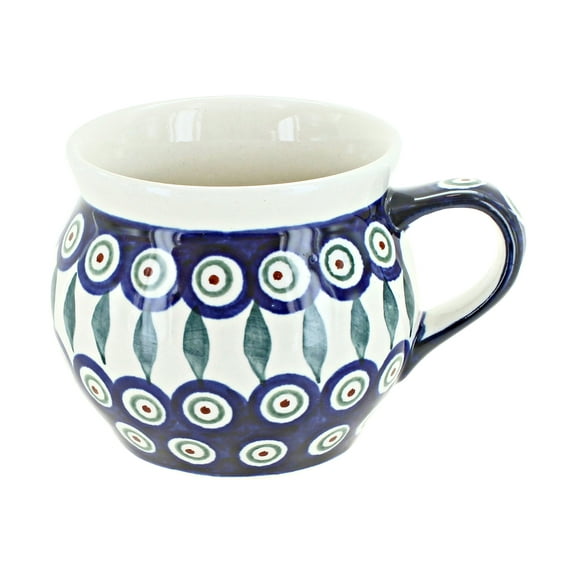 Blue Rose Polish Pottery Peacock Bell Shaped Mug