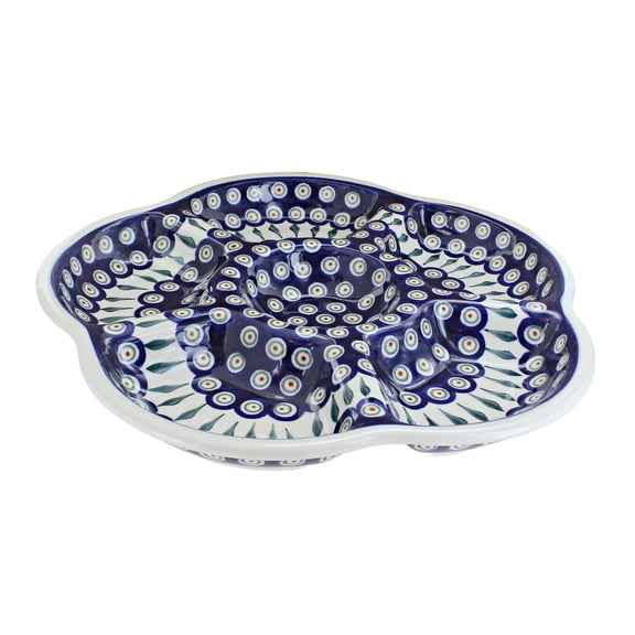 Blue Rose Polish Pottery Peacock Chip & Dip Tray