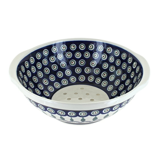 Blue Rose Polish Pottery Peacock Colander