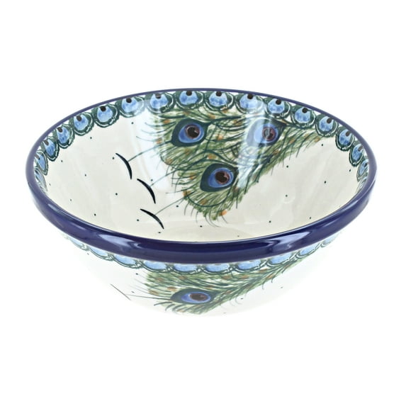 Blue Rose Polish Pottery Peacock Feather Cereal/Soup Bowl
