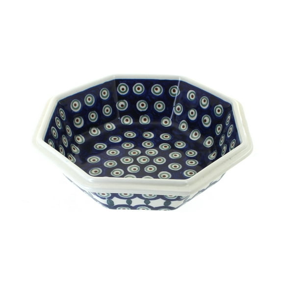 Blue Rose Polish Pottery Peacock Large Octagonal Bowl