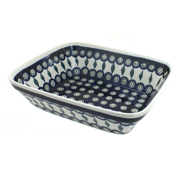 Blue Rose Polish Pottery Peacock Medium Deep Baker