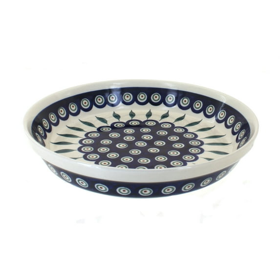 Blue Rose Polish Pottery Peacock Pie Plate