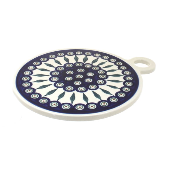 Blue Rose Polish Pottery Peacock Round Cutting Board