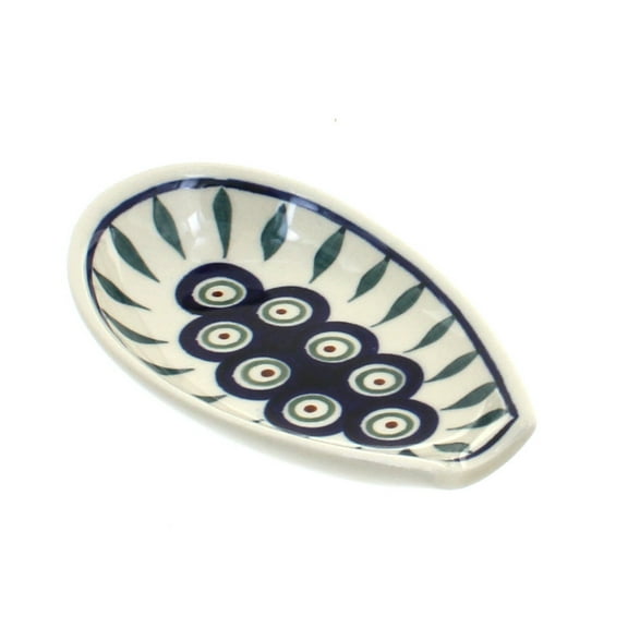 Blue Rose Polish Pottery Peacock Small Spoon Rest