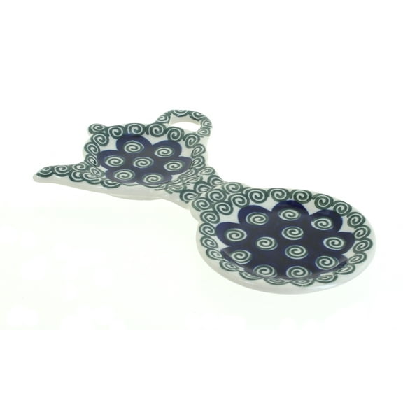 Blue Rose Polish Pottery Peacock Swirl Tea Bag Holder & Saucer