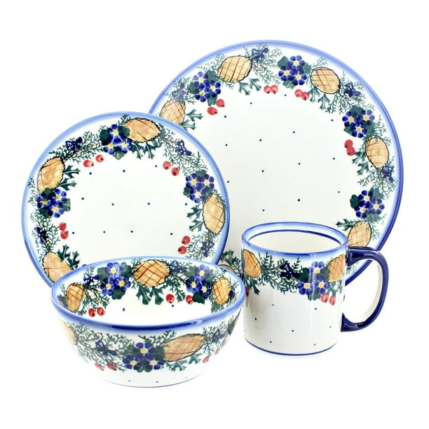 Blue Rose Polish Pottery Pinecone 4 Piece Place Setting Service for 1