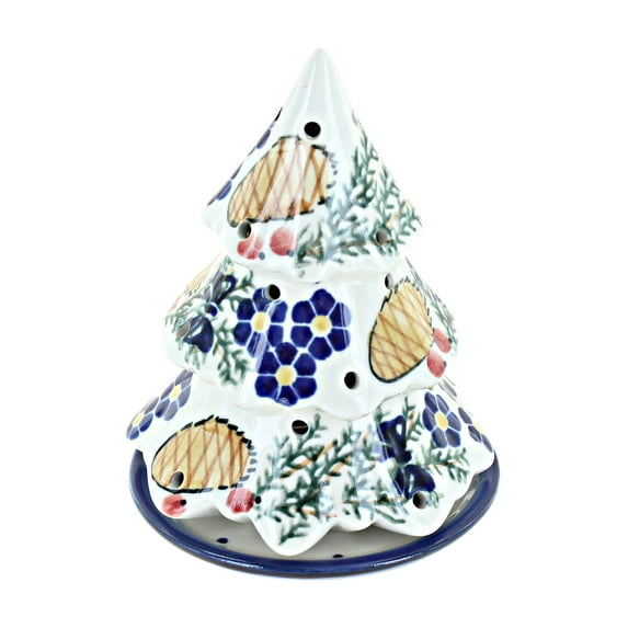 Blue Rose Polish Pottery Pinecone Christmas Tree Luminary