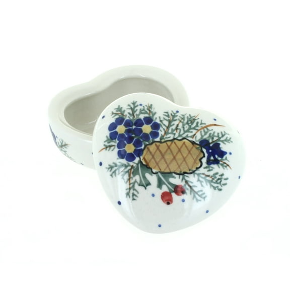 Blue Rose Polish Pottery Pinecone Heart Box