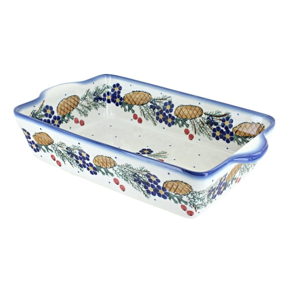Blue Rose Polish Pottery Pinecone Loaf Baker with Handles