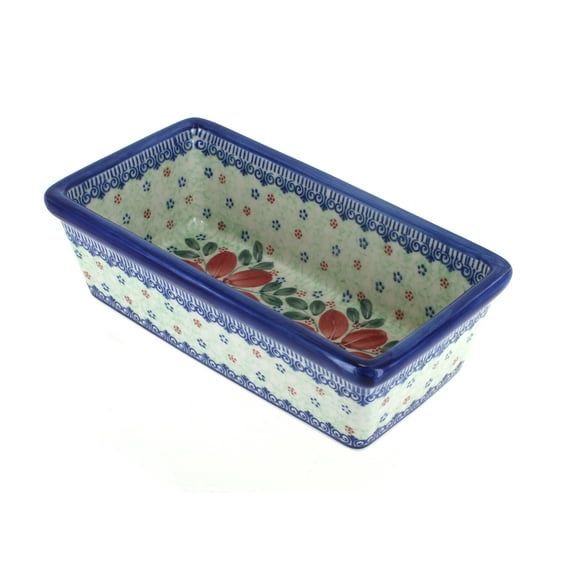 Blue Rose Polish Pottery Poinsettia Small Loaf Baker
