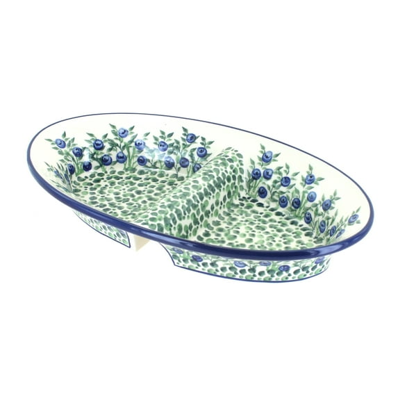 Blue Rose Polish Pottery Porcelain Vine Divided Dish