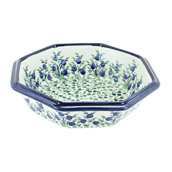 Blue Rose Polish Pottery Porcelain Vine Large Octagonal Bowl