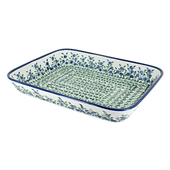 Blue Rose Polish Pottery Porcelain Vine Medium Rectangular Baker