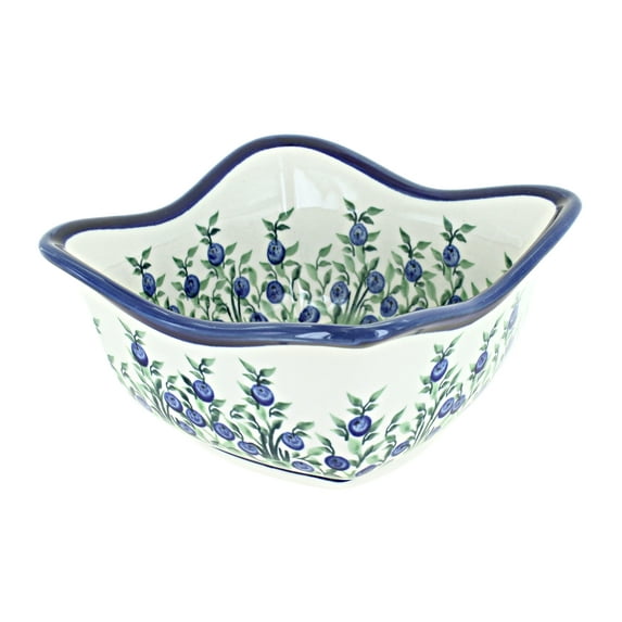 Blue Rose Polish Pottery Porcelain Vine Medium Square Scallop Bowl