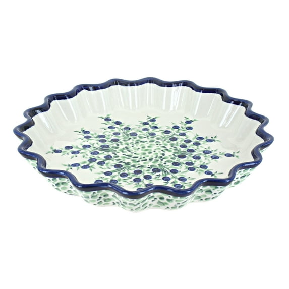 Blue Rose Polish Pottery Porcelain Vine Quiche Dish