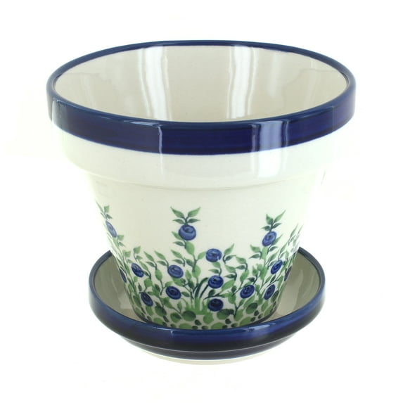 Blue Rose Polish Pottery Porcelain Vine Small Flower Pot