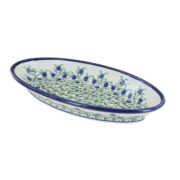 Blue Rose Polish Pottery Porcelain Vine Small Oval Platter
