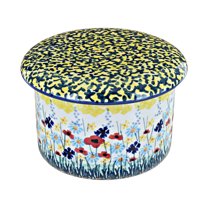 Polish Pottery Scarlett Butter Tub With Lid - Handmade, Microwave & Dishwasher Safe, 7.5" X 5", Decorative Butter Or Candy Dish