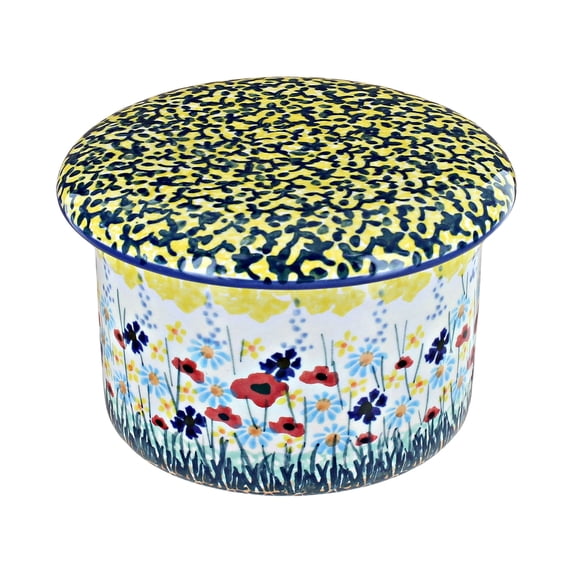 Blue Rose Polish Pottery Prairie Garden French Butter Dish