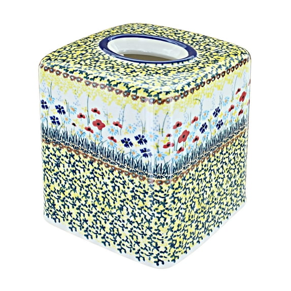 Blue Rose Polish Pottery Prairie Garden Tissue Box