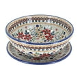 thumbnail image 1 of Blue Rose Polish Pottery Red Daisy Berry Bowl With Plate, 1 of 1